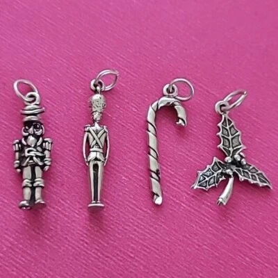 Серебряный щелкунчик игрушка солдатик конфеты трость Xmas Holly 3D подвески 925 США - Изображение 1 из 3