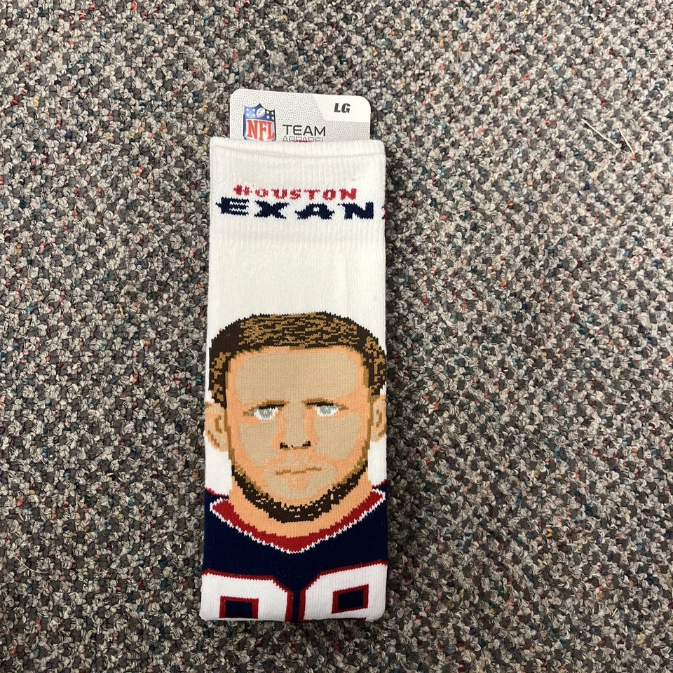 1 Pair of Houston Texans JJ Watt #99 Crew Socks Adult Large Selfie - Image 1 of 1