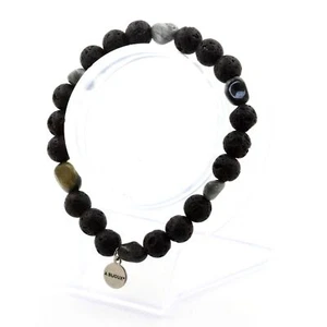 Steine Und Mineralien. Armband Adlerauge Aus Südafrika + Lavaperlen 8 Mm - Bild 1 von 6