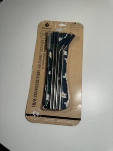 Manna 18/8 Stainless Steel Reusable Straws With Cleaning Brush Set And Pouch - Picture 1 of 1