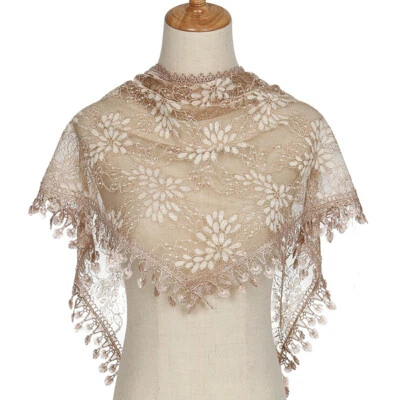 Dentelle Pure Imprimé Fleuri Triangle Voile Église Mantille Écharpe Châle / - Photo 1/4