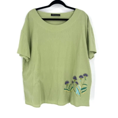 Top túnica de gasa de manga corta bordada floral verde claro talla 3XL de Zanzea para mujer Foto 1 de 4