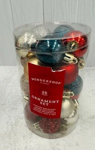25 Ct Wondershop Mulitcolor  Glitter Matte Shiny Mini Ornaments Xmas 1.5" - Picture 1 of 3