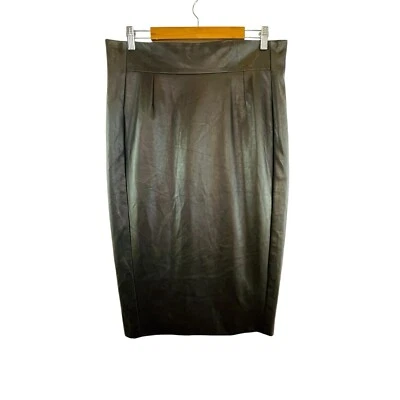 Marina Rinaldi Talla 25 (18) Marrón Cuero Vegano Clásico Falda Lápiz Diseñador Foto 1 de 4