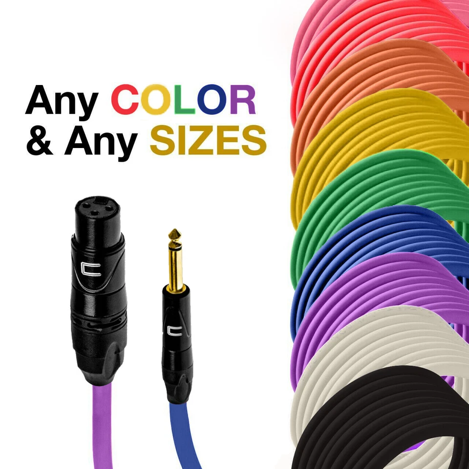 3-Pin XLR Female to 1/4" TS Male Unbalanced Mono Cable Custom Length, Color Cord - Image 1 of 4