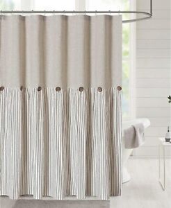 DOSLY IDÉES Linen Button Farmhouse Beige Shower Curtain,Linen and Cotton Woven F