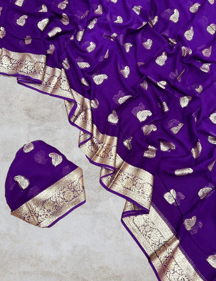 Viscose pura Georgette Saree, Fancy Zari & Jacquard Border Saree,Silk Saree - Imagem 1 de 1