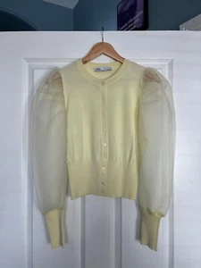 CARDIGAN ZARA giallo manica organza maglia taglia MEDIA UK 10 12 - Foto 1 di 6