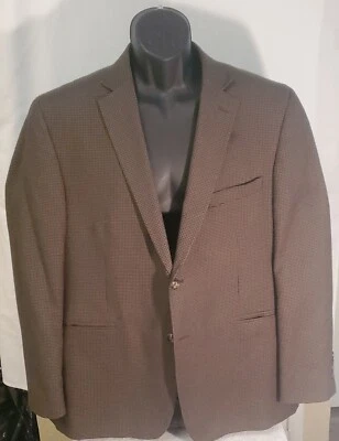 Tasso Elba Macys Coat Suit Mens 2 Button Houndstooth Blazer Jacket 46R Brown - Image 1 of 4