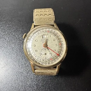 HERREN ARMBANDUHR WWII Ära GOTHAM Vintage TRIPLE CALENDAR 10k Brevet mit Stahl Bac - Bild 1 von 14