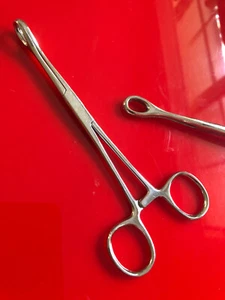 MINI ROUND END FORCEPS CLAMPS FORCEP STEEL BODY PIERCING TOOL TONGUE NAVEL - Picture 1 of 3