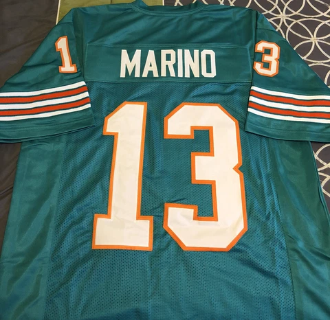 Dan Marino Miami Dolphins Teal Football Jersey Mens Size Large Cover