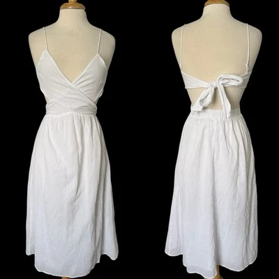 H&M White Cotton Midi Dress Size XS Beachy Coastal Vacation Cottage Soft Girl - Image 1 of 4