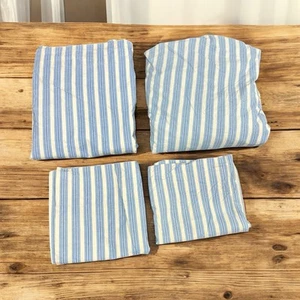 Lauren Ralph Lauren 100% Cotton Sheet Set Full Double Blue Cream Stripe - Picture 1 of 11