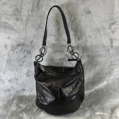 Bolso Hobo de Hombro Jill Stuart Cartera Cuero Cordero Negro Acabado Metálico Foto 1 de 4