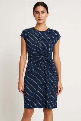 NWT Liz Claiborne Knot Front Dress Coastal Nautical Beachy Vacation Relax Sz L - Image 1 of 4