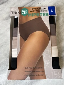 Felina 5 Pack Pima Cotton Stretch Wide Waistband Hipster Panties Size Large - Picture 1 of 2