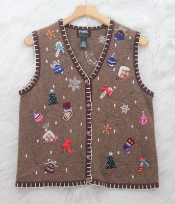 Chaleco Suéter Vacacional Vintage M Por Studio Designers Originales Fa La La Grannycore Foto 1 de 4