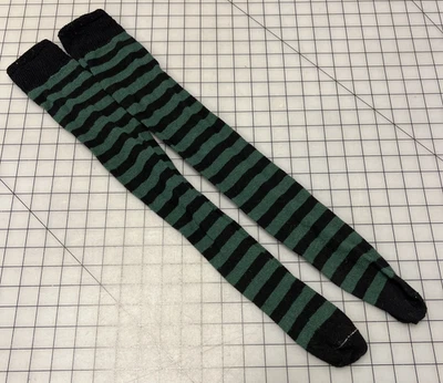 Riproduzione Calze Sopra il Ginocchio Donna XVIII Secolo Cotone Verde e Nero - Immagine 1 di 4