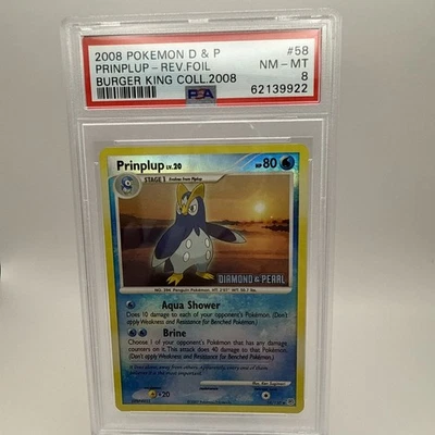 2008 Pokemon D&P 58 Prinplup-Reverse Foil Burger King Coll. - PSA 8 - Pop 4 - Image 1 of 2