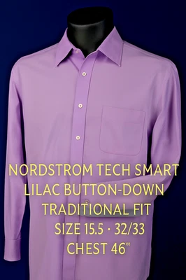 Camisa Nordstrom Tech Inteligente Lila Con Botones 15.5 32/33 Ajuste Tradicional Pecho 46 Foto 1 de 4