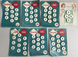 VTG 2-Hole 64 Pearl Buttons on cards NOS 4 LuckyDay 5/8" and 60 Everyday 1/2" - Picture 1 of 2