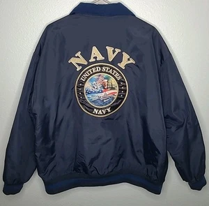 Chaqueta reversible bordada de nailon/fleece talla grande Bradford Exchange de la Marina de los Estados Unidos - Imagen 1 de 11