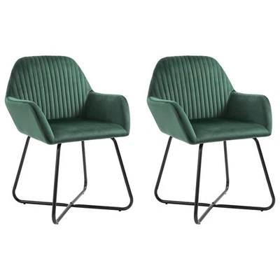  Dining Chair Set of 2 Green Velvet, powder-coated steel Standard - Image 1 of 4
