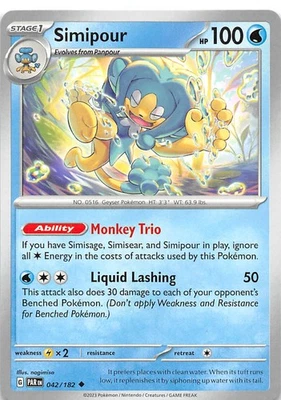 Simipour 042/182 SV04 Paradox Rift Pokemon 008151 - Image 1 of 2