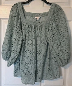 Usado en Excelente Condición Talla M LC LAUREN CONRAD Top con Ojales, Forrado, Cuello Cuadrado, Mangas Abullonadas 3/4  - Imagen 1 de 7