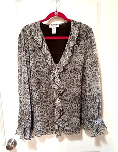 NINE WEST WOMAN Women’s Brown Beige Dressy Blouse Long Sleeves - Size 18W - Picture 1 of 5
