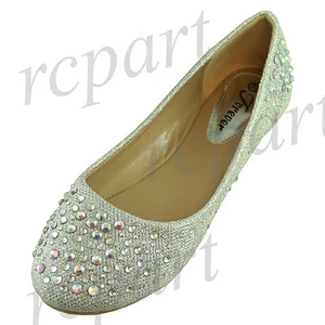 Nuevos zapatos para mujer parpadeo parpadeo ballet planos diamantes de imitación fiesta informal plata - Imagen 1 de 10