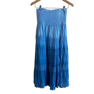 Raviya A-Line Midi Skirt Womens Small Blue Smocked Broomstick Crochet Pull On - Picture 1 of 13