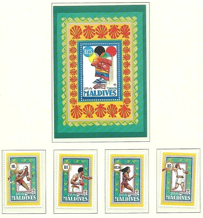 MALDIVAS 1992 - JUEGOS OLÍMPICOS Barcelona - 4 Sellos y Mini Hoja - Como Nuevo MNH Foto 1 de 1