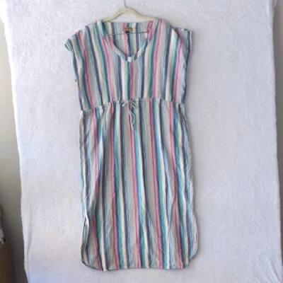 Vestido midi de caftán tejido a mano a rayas reciclado Mikoleon para mujer talla S Foto 1 de 4