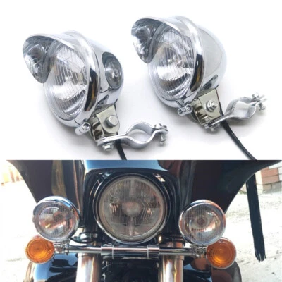 Chrome Passing Spot Fog Light With Roll Cage Guard Bar Tube Mount Bracket Clamp - Image 1 of 4