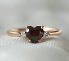 Heart Cut Red Garnet 2Ct Lab Created Engagement Band Ring 14K Rose Gold Plated