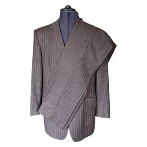 SCALA 2 Piece Suit Brown Pin Stripe Scabal Super 120s MTM Men's 43S W35 L33 - Picture 1 of 22