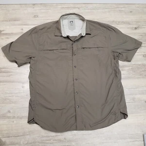REI Sahara Tech Shirt Mens L Button Up Green Short Sleeve Nylon Vented Pockets - Picture 1 of 9