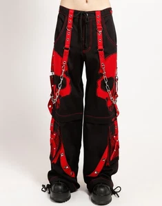 Black Red Gothic Pants – Skull Embroidery, Straps, D-Rings, Unisex Fit - Picture 1 of 5