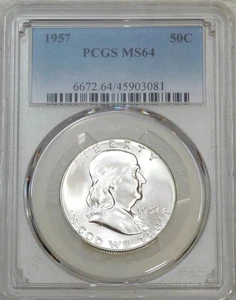 1957 P Franklin Half Dollar PCGS MS64 95% FBL Frosty Luster New Holder #W186D - Picture 1 of 3