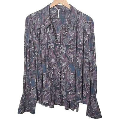 Blusa Top Boho Free People Moderna Muse Abotonada Manga Larga Estampado Paisley Foto 1 de 4