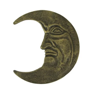 Bronze Finish Cast Iron Crescent Man in the Moon Face Wall Hanging 11.75 Inches - Picture 1 of 5