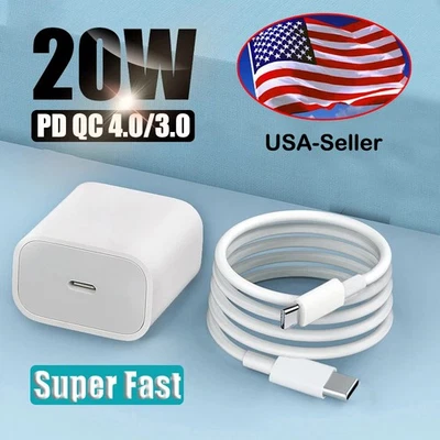 20W TypeC Fast Charge Power Adapter Charger 3/6ft Cable For iPhone Android Phone - Image 1 of 4
