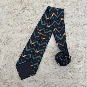 Corbata de seda vintage Yves Saint Laurent YSL azul geométrico multicolor - Imagen 1 de 5