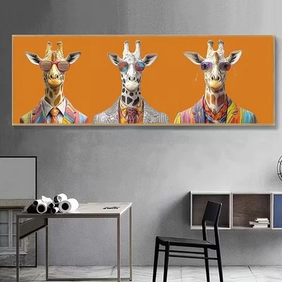 Panoramic Vibrant Three Giraffes Design Canvas Print Wall Art Home Decor - Image 1 of 4