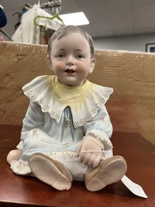 1900’s Vintage PIANO BABY A Big Boy With Ruffled Collar Gorgeous  Bisque ! - Picture 1 of 7