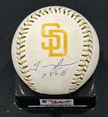 Trevor Hoffman Signed Padres Team Stitch Logo Baseball Autographed Auto PSA COA - Image 1 of 2