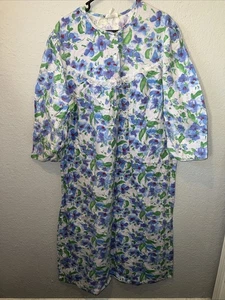 Vintage Spotlight House Dress Womens 3X White Floral Patio Loungewear Snap Front - Picture 1 of 14
