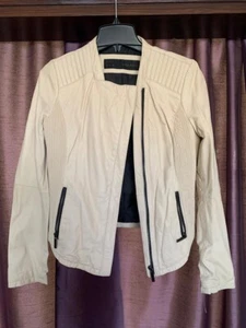 ZARA BASIC Light Beige Leather Jacket Size M Womens 100% Lamb skin - Picture 1 of 10